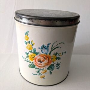 Vintage DECOWARE USA Floral Tin Metal Container canister.